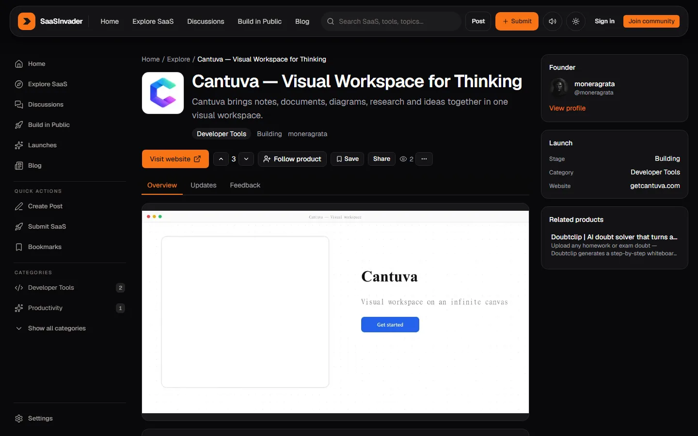 Cantuva product listing on SaaSInvader