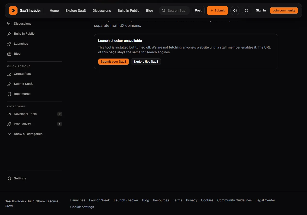 SaaS launch checker unavailable state on SaaSInvader