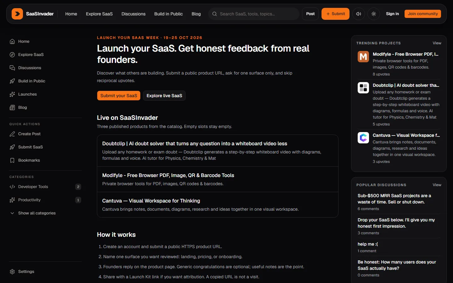 Launch your SaaS page on SaaSInvader