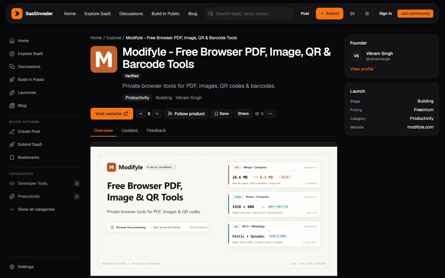 Modifyle product listing on SaaSInvader